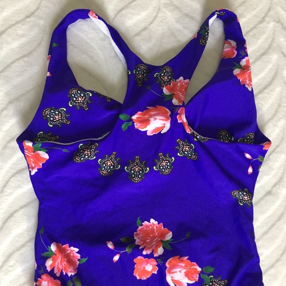 Blue Floral One-Piece Swimsuit High Waist Royal - Picture 6 of 9